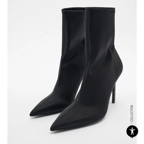 Worn once! Brand new black Zara stiletto ankle boots. Minor scuffing on bottom - Picture 2 of 6
